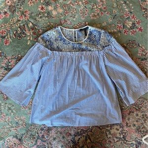 BCBGmaxazria Blue and White Striped Blouse